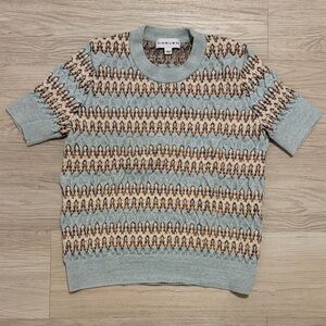 Carven Women’s Light Blue and Beige Patterned Crewneck Sweater